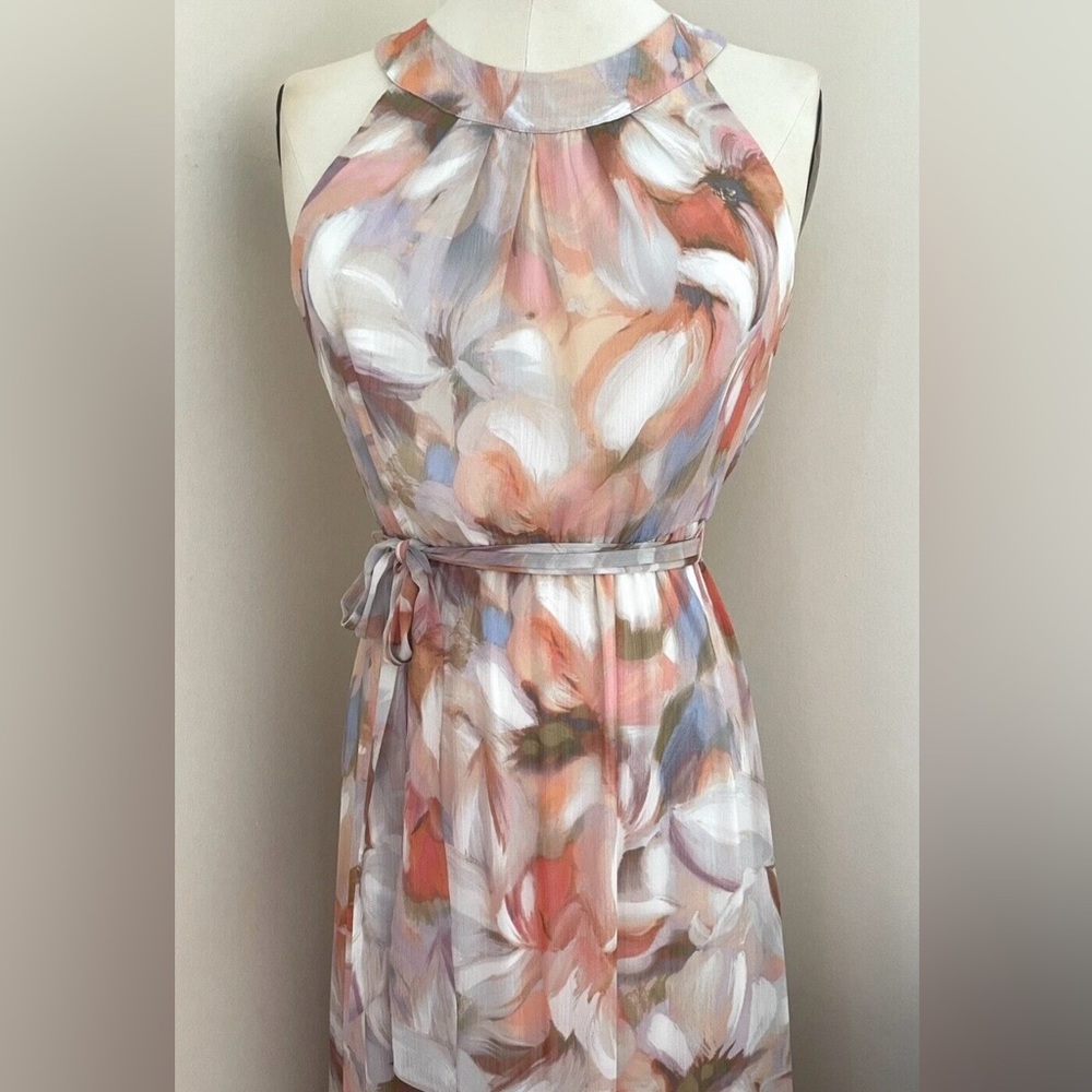 Calvin Klein Ruffled Lined Floral Maxi Dress Size 2 Wedding Cocktail